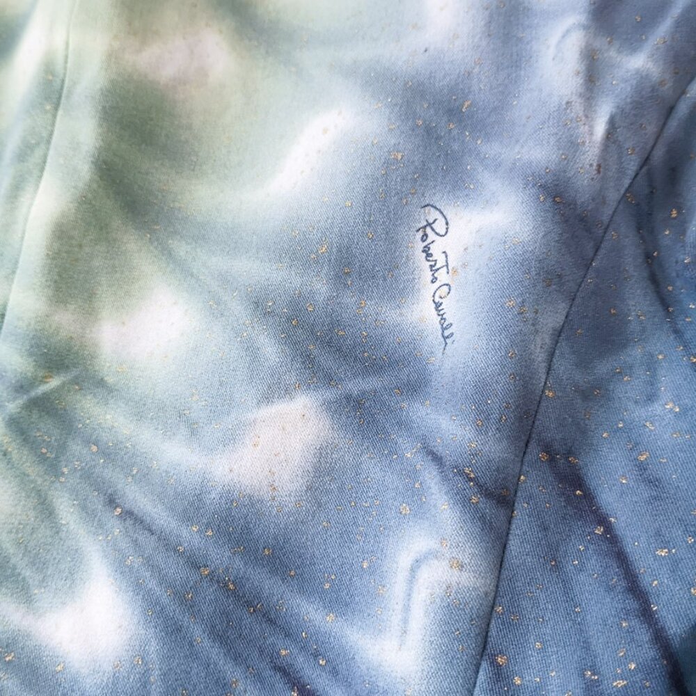 Roberto Cavalli Vintage SS2001 Collection Teal Gold Cupro Denim Blazer RARE - Picture 13 of 14